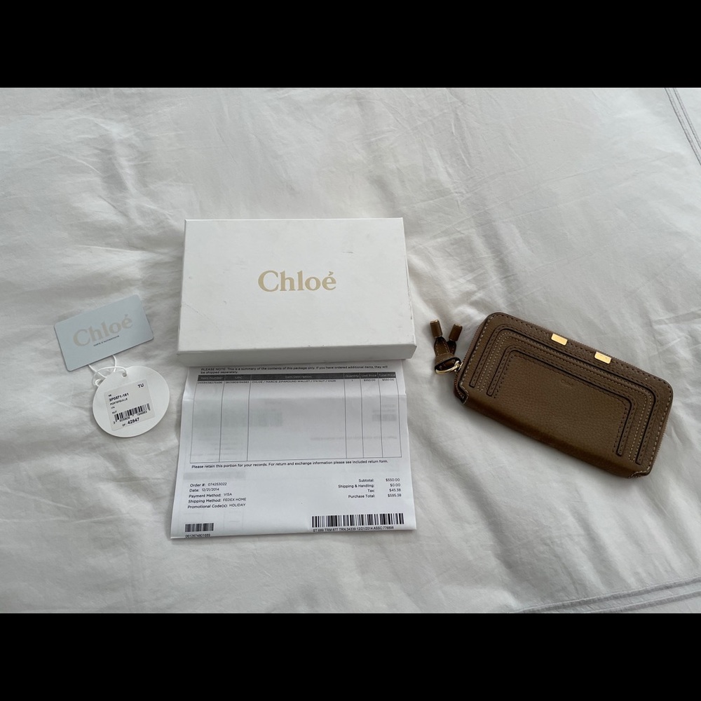 Chloe Marcie Zip-Around Leather Wallet in Nut